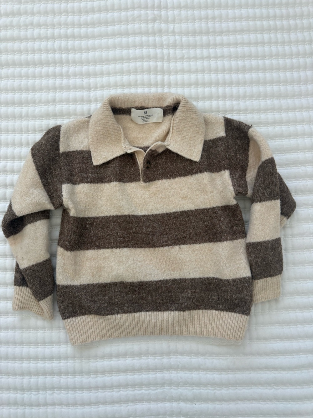H&M boy Striped Zip Polo Sweater in Cream and Brown 5T